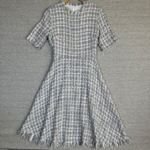 Chicwish Sz S Tweed Fringe Trim Textured Boucle‎ Top White Black Classic Chic